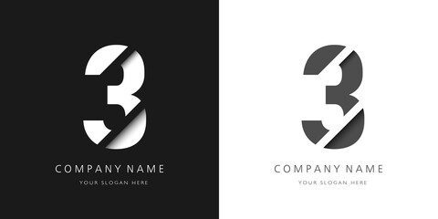 three number modern logo broken design - obrazy, fototapety, plakaty