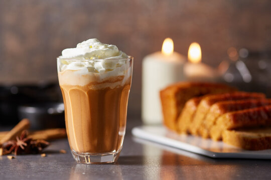 Glass of tasty pumpkin spice latte