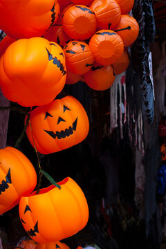 plastic halloween pumpkin in shop for sale