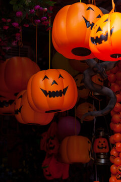 plastic halloween pumpkin in shop for sale