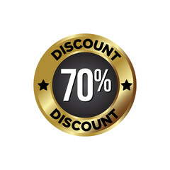 70% off Discount Badge, on golden and black colour background