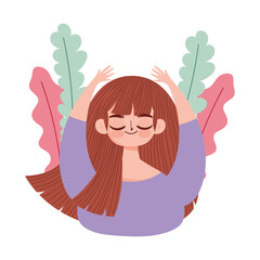 cartoon happy girl portrait with leaves nature isolated design