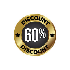 60% off Discount Badge, on golden and black colour background