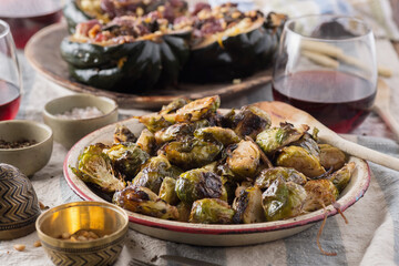 Grilled Brussels Sprouts and Stuffed Squash