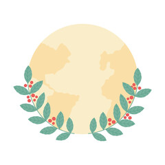 coffee leaves seeds world map isolated icon style