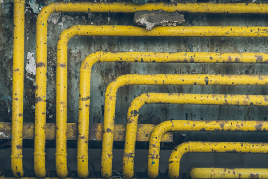 group of industrial pipeline in the old steel mill