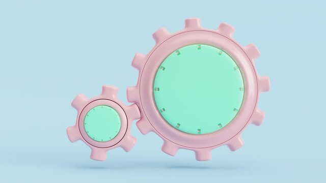 Pink Gear middle area enter for your text on blue background. Animation seamless loop. Minimal idea concept, 3d render.