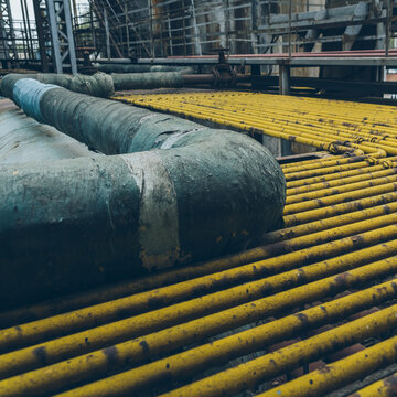 group of industrial pipeline in the old steel mill
