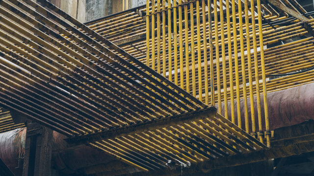 group of industrial pipeline in the old steel mill