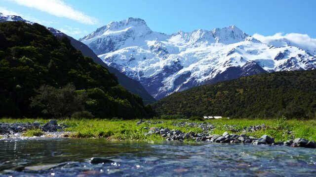 Clear stream flowing at the foot of Mount Cook, New Zealand