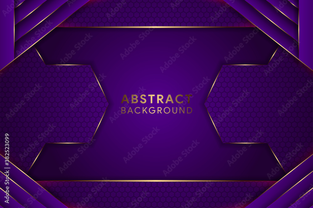 Poster abstract geometric purple background design template. horizontal layout use hexagon pattern. gold cu