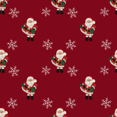 Santa and snow icon seamless pattern with red background.Good for wrapping paper,textile,fabric,scrapbook,gretting card.