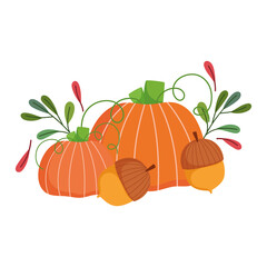 happy thanksgiving day, pumpkins acorns leaves foliage celebration