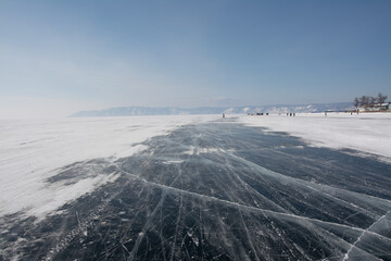 ice background texture. Winter on lake Baikal in Russia