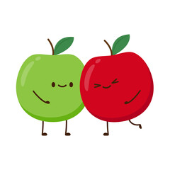 Green and Red apple character design. apple cartoon.