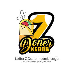 Letter Z Meat Doner Kebab Dishes Vector Logo Design Illustration Food on White Background for Turkish and Arabian Fast Food Restaurant and Cafe. Initial Typography Logotype Template
