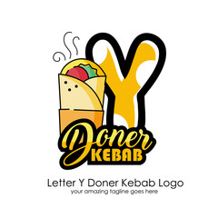 Letter Y Meat Doner Kebab Dishes Vector Logo Design Illustration Food on White Background for Turkish and Arabian Fast Food Restaurant and Cafe. Initial Typography Logotype Template
