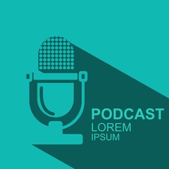 The microphone icon in a fashionable flat style is isolated. Logo, application, user interface. Podcast radio icon.vector design