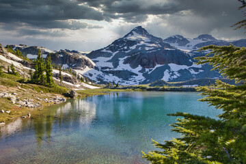 Turqoise glacial lake in mountain alpine area, British Columbia, Canada