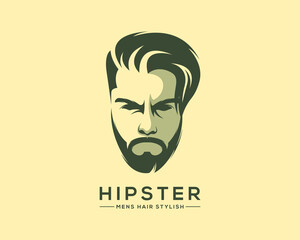 Hipster men's hair stylish logo design