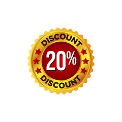 Discount badge on golden and red colour 20% off