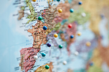 Europe countries marked with pins.