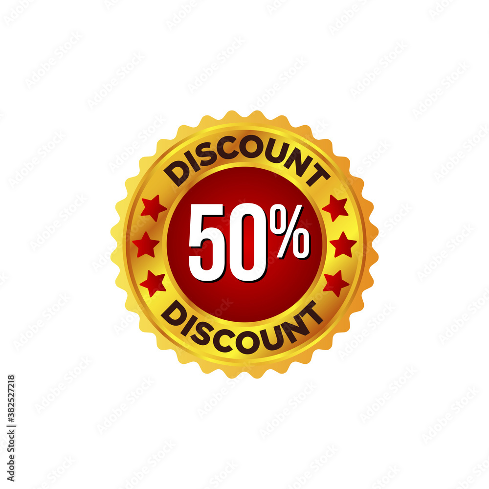 Wall mural discount badge on golden and red colour 50% off