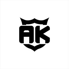AK Logo monogram with shield around crown shape design template