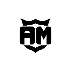 AM Logo monogram with shield around crown shape design template