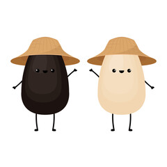 Black and white sesame seed character. Sesame seed on white background.