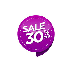 Discount badge on purple background colour 30% off