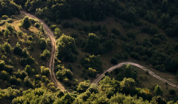Aerial view of country road