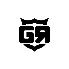 GR Logo monogram with shield around crown shape design template