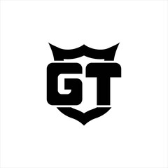 GT Logo monogram with shield around crown shape design template