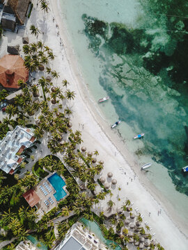 Aerial drone photo - beautiful beach in Akumal, Mexico