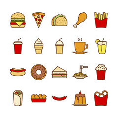Fast Food Filled outline icon set