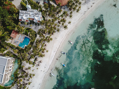 Aerial drone photo - beautiful beach in Akumal, Mexico