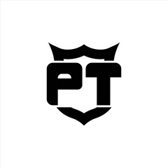 PT Logo monogram with shield around crown shape design template