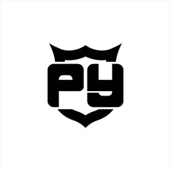 PY Logo monogram with shield around crown shape design template