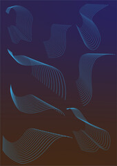abstract undulating figures of blue on a dark background for design.