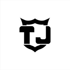 TJ Logo monogram with shield around crown shape design template