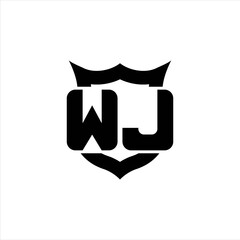 WJ Logo monogram with shield around crown shape design template