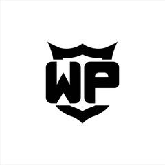 WP Logo monogram with shield around crown shape design template
