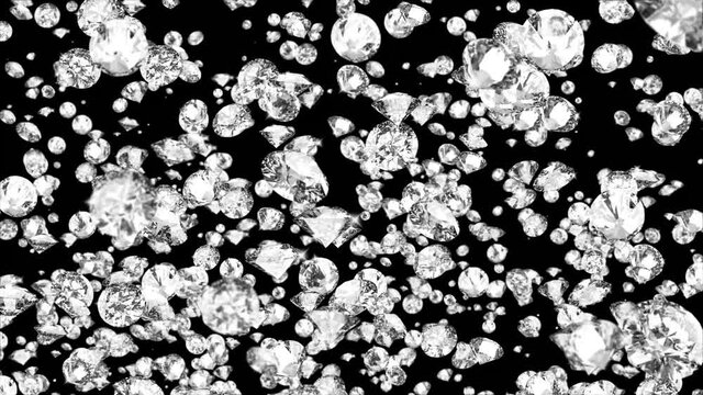 Realistic Brilliant Diamonds Raining Down Motion Soft focus light Loop Background. Green Screen. Brilliance, Crystal, Gem, Jewel, Jewelry, Luxury, Refraction, Shining, Sparkling, Treasure, Wedding