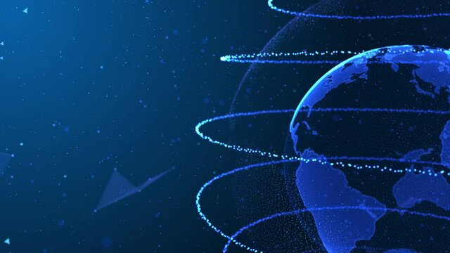 Digital Globe Sphere Space Abstract Geometric Plexus Loop Animation Background Alpha Channel. Moving Lines, Dots and Triangles. Big Data Technology, Business and Communications.