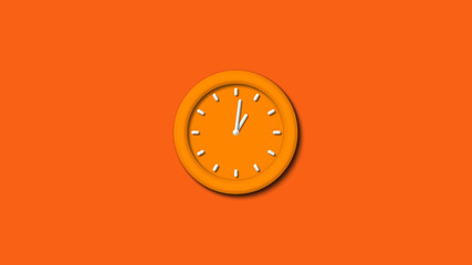 Amazing orange color 3d wall clock isolated on brown background,clock isolated