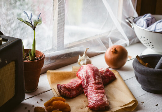 Ingredients for a braised lamb dish.