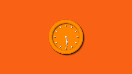 Amazing orange color 3d wall clock isolated on brown background,12 hours wall clock