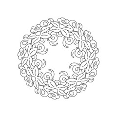 Doodle coloring page book isolated on white. Hand drawing art line wreath. Sketch vector stock illustration. EPS 10