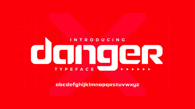 Bold strong stencil display futuristic tech font abstract geometric letter set danger typeface